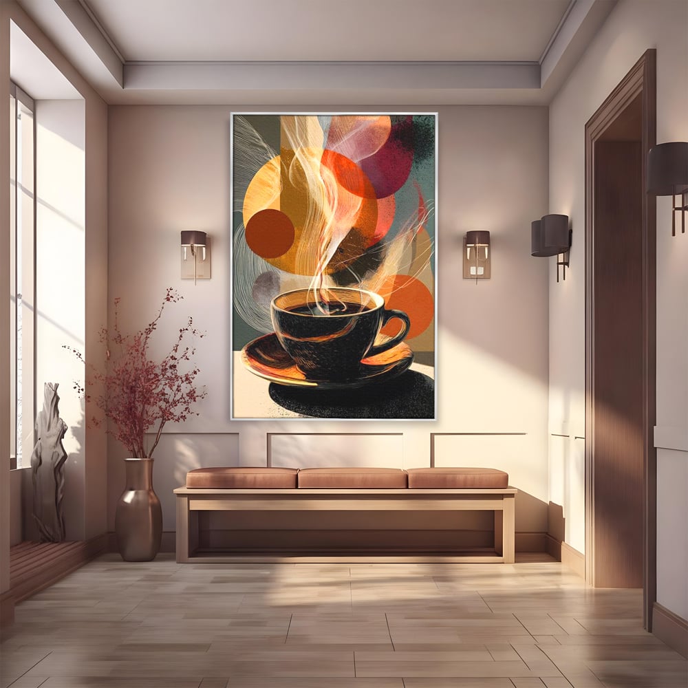Tablou canvas cu tablou canvas cu ceasca de cafea, in rama de aluminiu argintiu